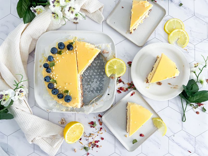 Tarta de queso y lemond curd sin gluten