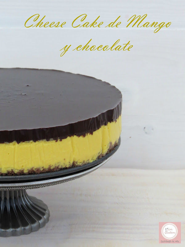 tarta de queso, mango y chocolate sin gluten