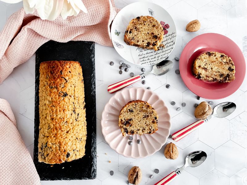 Plum cake de plátano, chocolate y nueces sin gluten