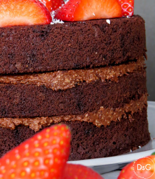 bizcocho de fresas y chocolate sin gluten