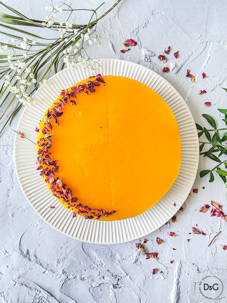 Tarta de queso, cuajada y mango sin gluten