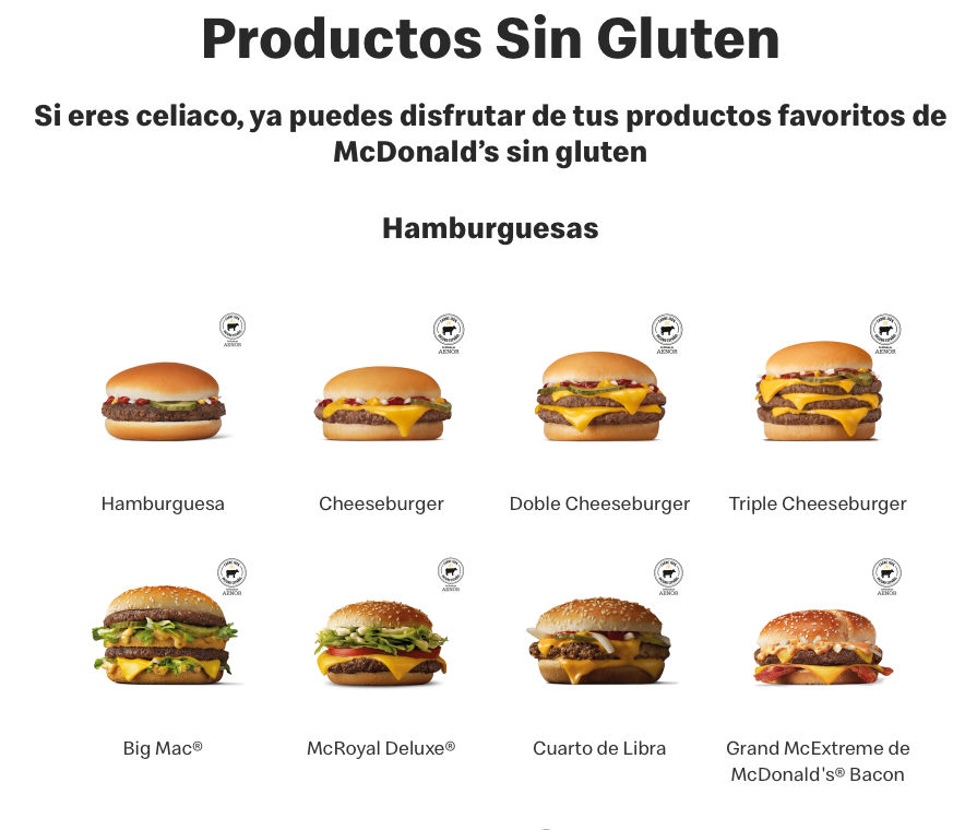 McDonalds España sin gluten