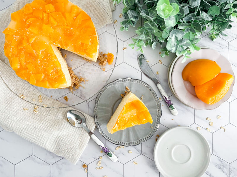 Tarta de queso y melocotón sin gluten