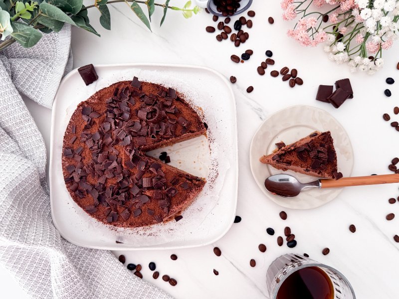 Tarta mousse de queso chocolate y café sin gluten
